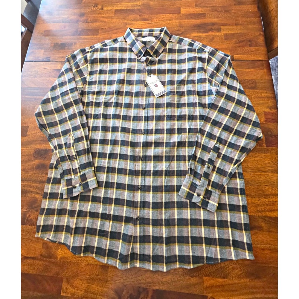 Roundtree & Yorke Portuguese Flannel Plaid Button-Front Shirt 2XLT Gray 013